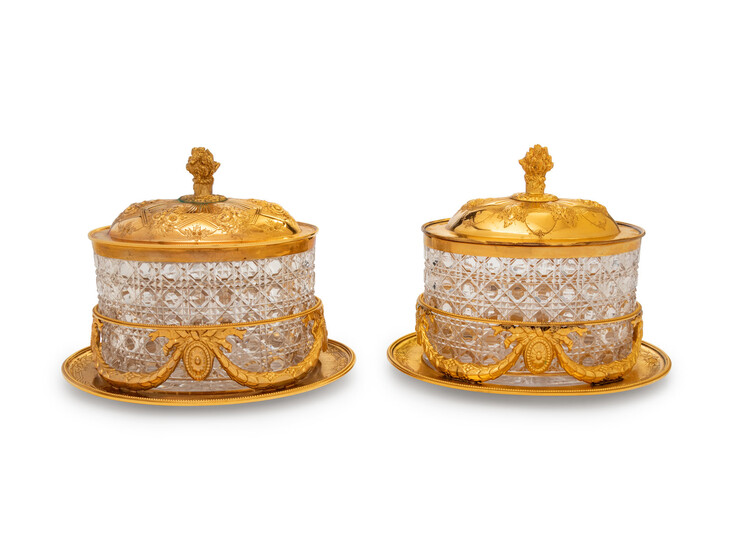 A Pair of English Gilt Silver-Plate Biscuit Boxes