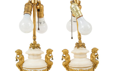 A Pair of French Gilt Metal Mouted Alabaster Table Lamps