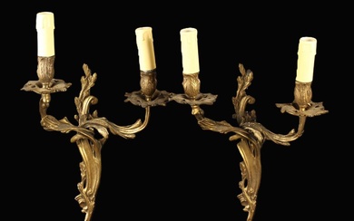A Pair of Louis XV Style Gilt Bronze Twin-branch Wall...