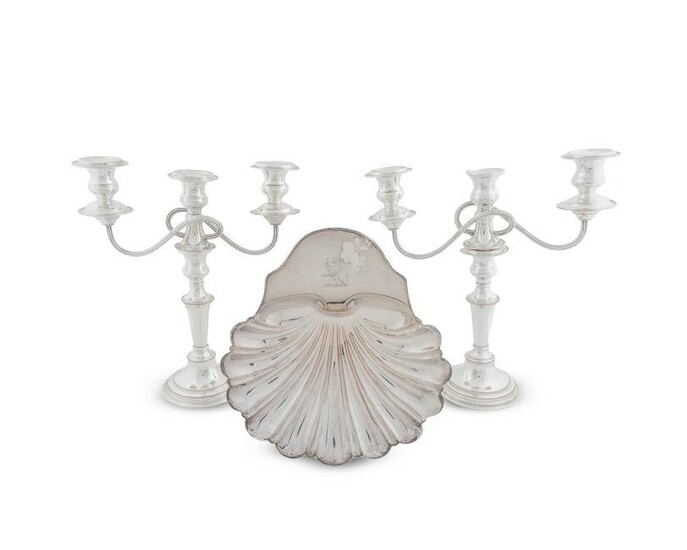 A Pair of Silver on Copper Two Light Candelabra and a