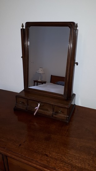 A Queen Anne style dressing table mirror, the rectangular s...