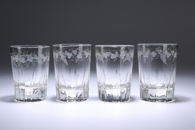 A SET OF FOUR LATE VICTORIAN ENGRAVED GLASS TUMBLERS