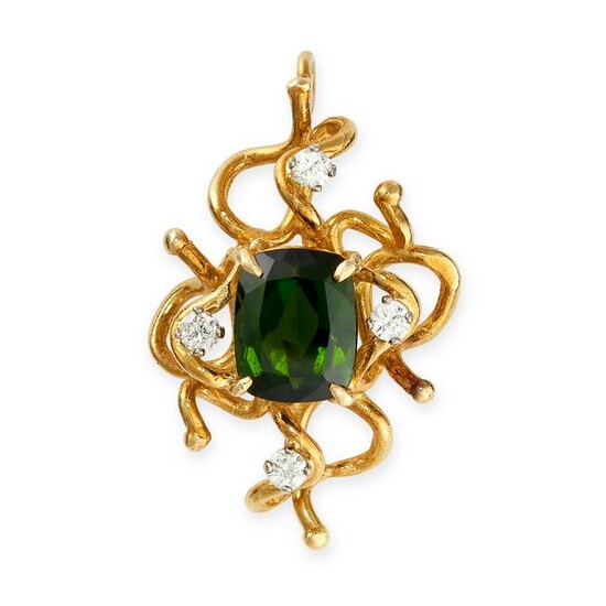 A VINTAGE TOURMALINE AND DIAMOND PENDANT, 1976 in 18ct