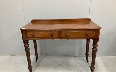 A Victorian mahogany two drawer side table, width 106cm, dep...