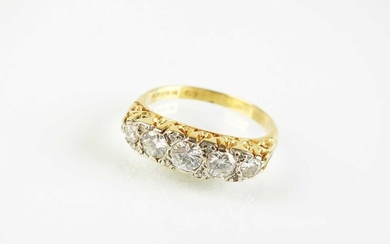A Victorian style 18ct gold five stone diamond ring