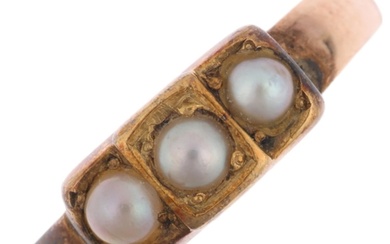 A Victorian three stone pearl mourning ring, apparently unma...