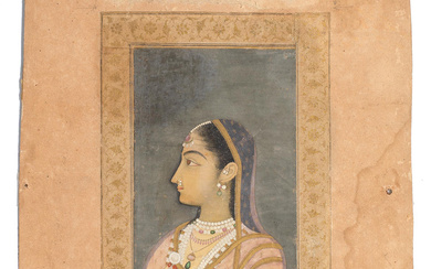 A bejewelled princess at a balcony window Mughal, circa 1760...
