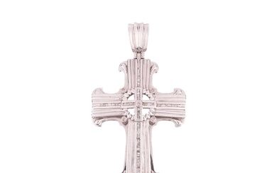 A diamond-set cross pendant in 14ct white gold, of stepped d...