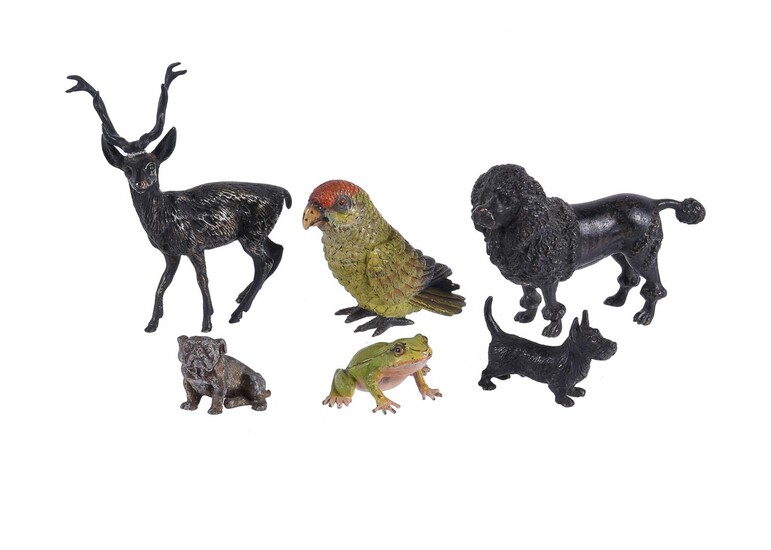 A group of bronze and cold painted bronze figures of animals
