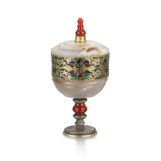 A hardstone goblet with enamelled silver-gilt mounts, European, 19th century