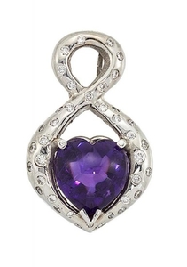 A heart-shaped amethyst and diamond pendant, the...