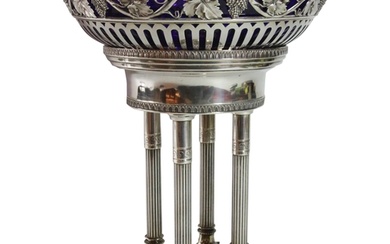 A interesting German silver centrepiece with blue bristol bo...