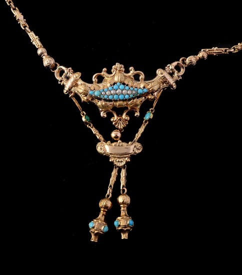 A late 19th century Continental turquoise and half pearl necklace
