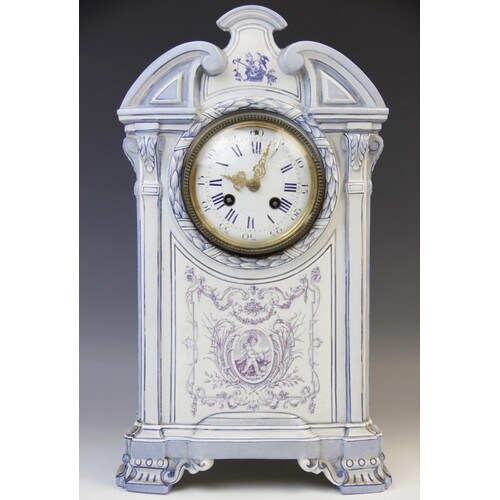 A late 19th century French porcelain faience clock signed 'G...