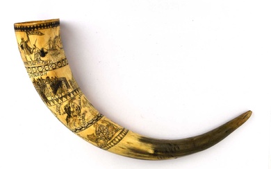 A late 19th century scrimshaw cow horn depicting Edinburgh and...