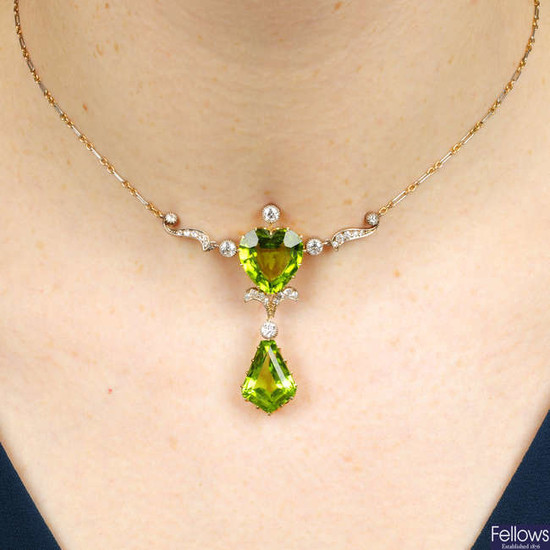 A late Victorian silver and gold, peridot and diamond
