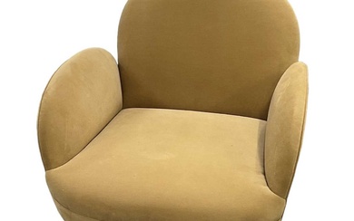 A modern yellow upholstered armchair on gilt metal supports.Condition Report...