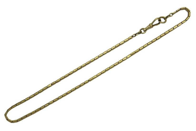 A necklace, of flattened cylindrical link design, stamped 14K, 36cm length, approximate gross weight 6g