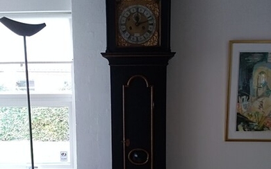 NOT SOLD. A painted Danish Baroque longcase clock. Signed Caspar Maase. Mid 18th century. H....
