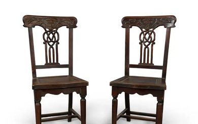 A pair of Anglo-Chinese hardwood chairs Late Qing dynasty/Republic Carved in the...