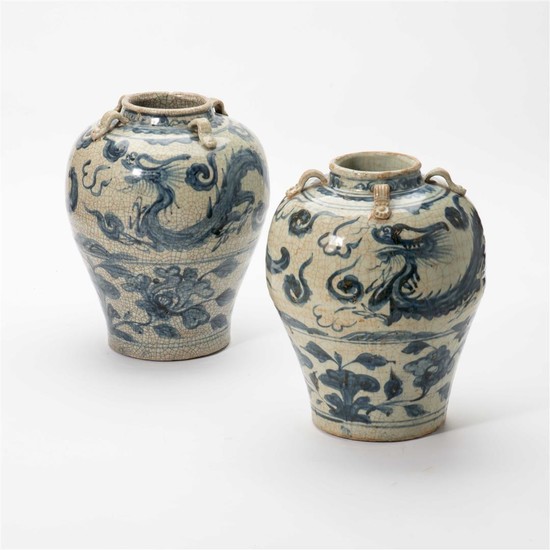 A pair of Chines blue and white 'dragon'...