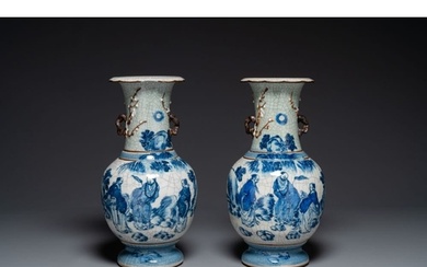 A pair of Chinese blue and white Nanking crackle-glazed 'Tao...