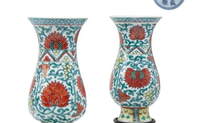 A pair of Chinese doucai style porcelain vases