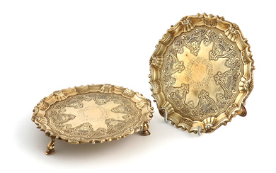 A pair of George II Irish silver-gilt waiters