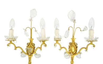 A pair of gilt metal twin branch wall lights. 20th century, ...