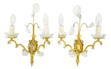 A pair of gilt metal twin branch wall lights.