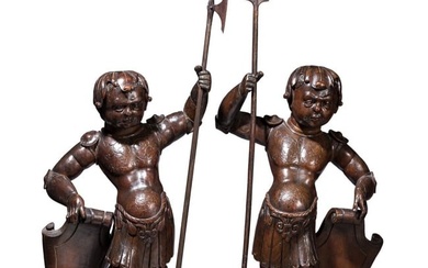 A pair of northern Italian walnut guardian sculptures in the manner of Hans Daucher (1486 - 1538)