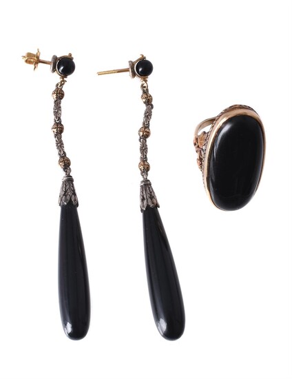 A pair of onyx pendent earrings