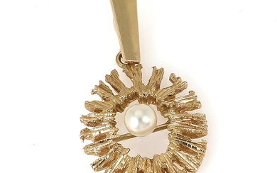 A pearl pendant set with a cultured pearl, mounted in 14k gold....