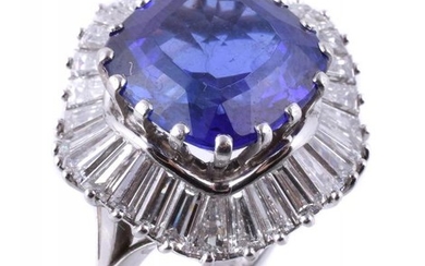 A platinum, tanzanite and diamond ballerina ring