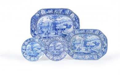 A selection of Staffordshire blue and white pearlware printed with the 'Italian Scenery' pattern
