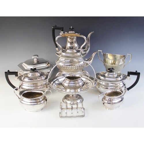 A selection of silver plated tableware, to include; a three-...
