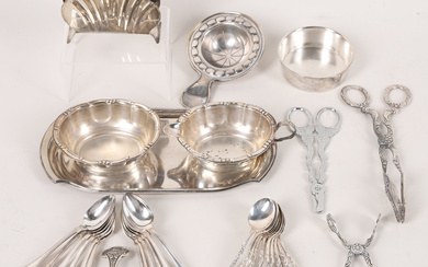 A set of spoons and serving dishes, nickel silver, 20th century.