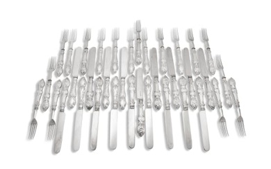 A set of twelve Victorian silver dessert forks and knives, Sheffield, late 19th/early 20th century