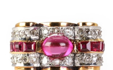 A synthetic ruby and diamond ring, c.1940-1950