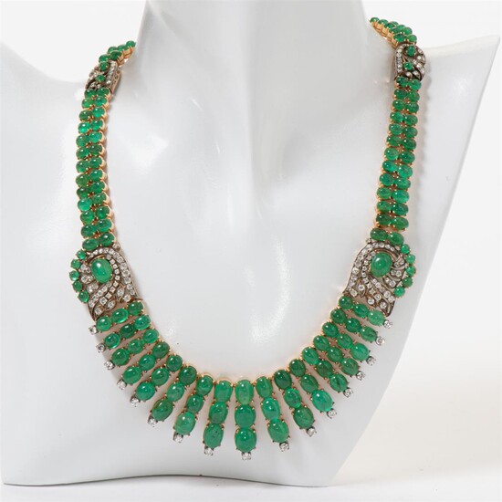(-), An emerald and diamond fringe necklace 20th...