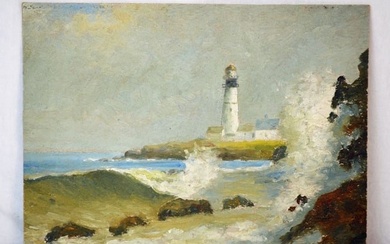 AMERICAN SCHOOL LIGHTHOUSE PAINTING