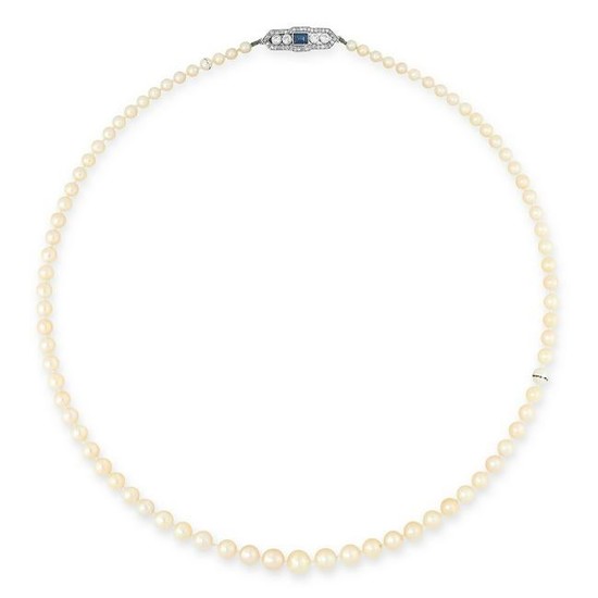 AN ANTIQUE PEARL, SAPPHIRE AND DIAMOND NECKLACE