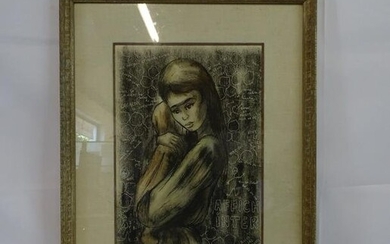 ANGELO MONMARTE 1961 SIGN. MIXED MEDIA ON PAPER "YOUNG GIRL" 18" X 12" IMAGE