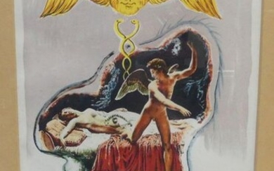 According to DALI. Eros and Psyche. Piece framed under glass. 46x29 cm.