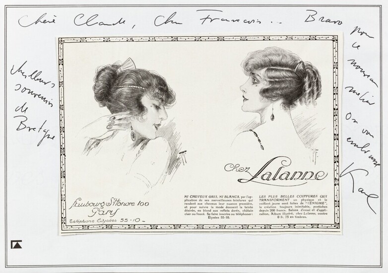 Advertising "Chez Lalanne" with annotations by Karl Lagerfeld