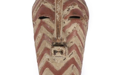 African Songye Kifwebe carved and polychrome wood ceremonial mask. 15 1/4"H x 8"W