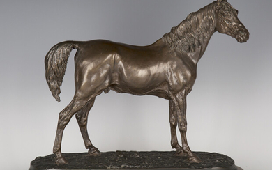 After Pierre-Jules Mêne - Ibrahim, a modern bronzed resin model of a horse, the base bearing ca