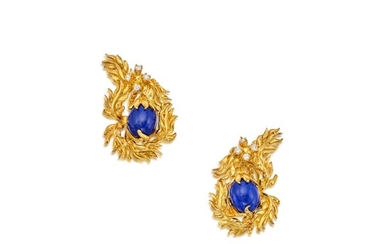 Aldo Cipullo for Cartier Pair of Gold, Lapis Lazuli and Diamond Earclips