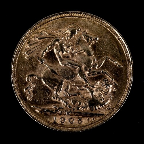 An Edward VII 1905 gold full sovereign coin, Melbourne mint,...