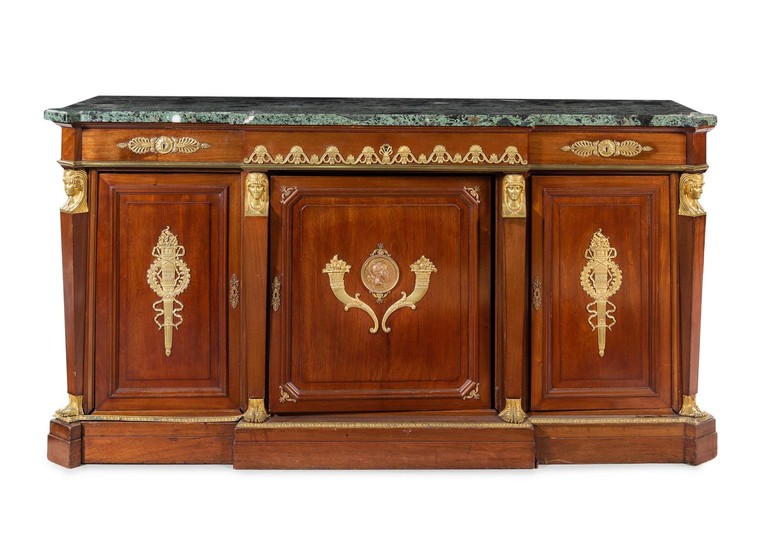 An Empire Gilt Bronze Mounted Mahogany and Marble-Top Sideboard
